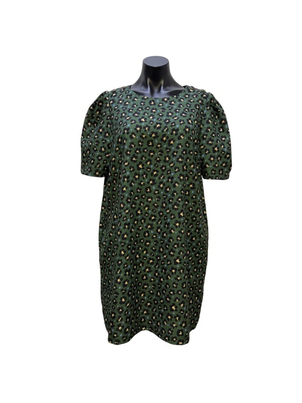 Joy Joy Green & Black Leopard Print Puff Sleeve Dress XL